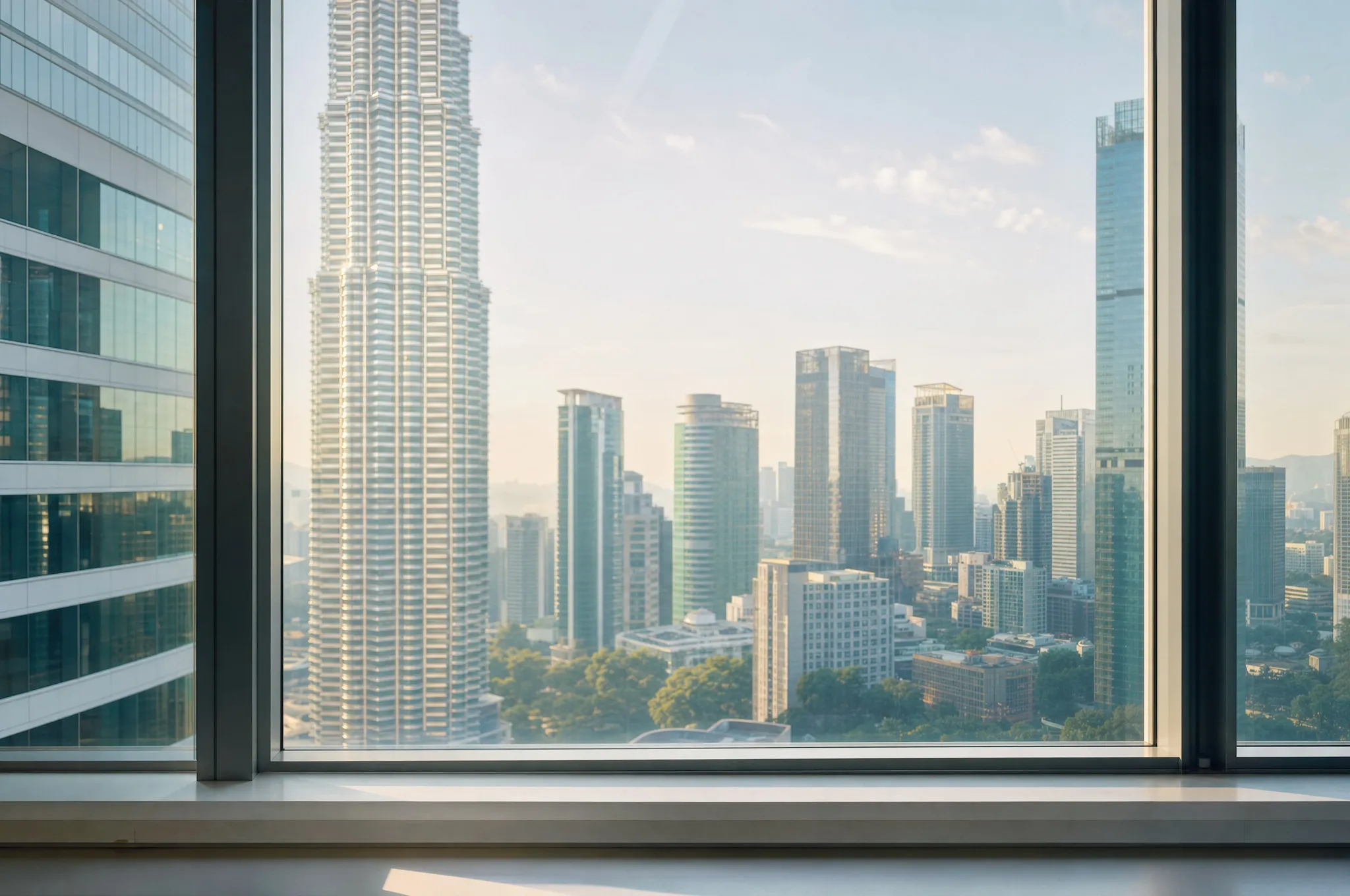 Kuala Lumpur office towers seen from a high office window